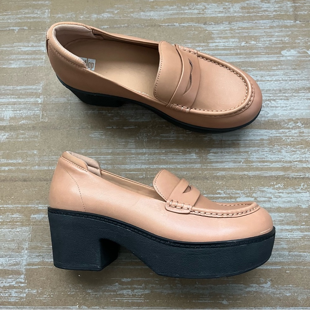 Fitflop Pilar Leather Platform Loafers Brown Preppy Career Work Wear Womens 8